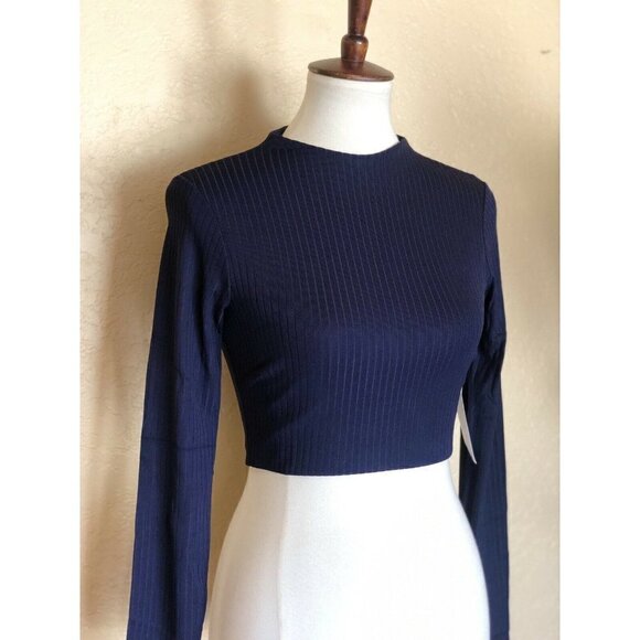 Noe Undergarments Navy Blue Ribbed Crop Top - Picture 1 of 10